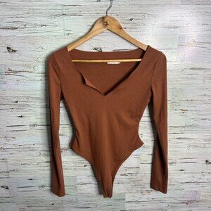 Meshki Brown Long Sleeve Bodysuit size small